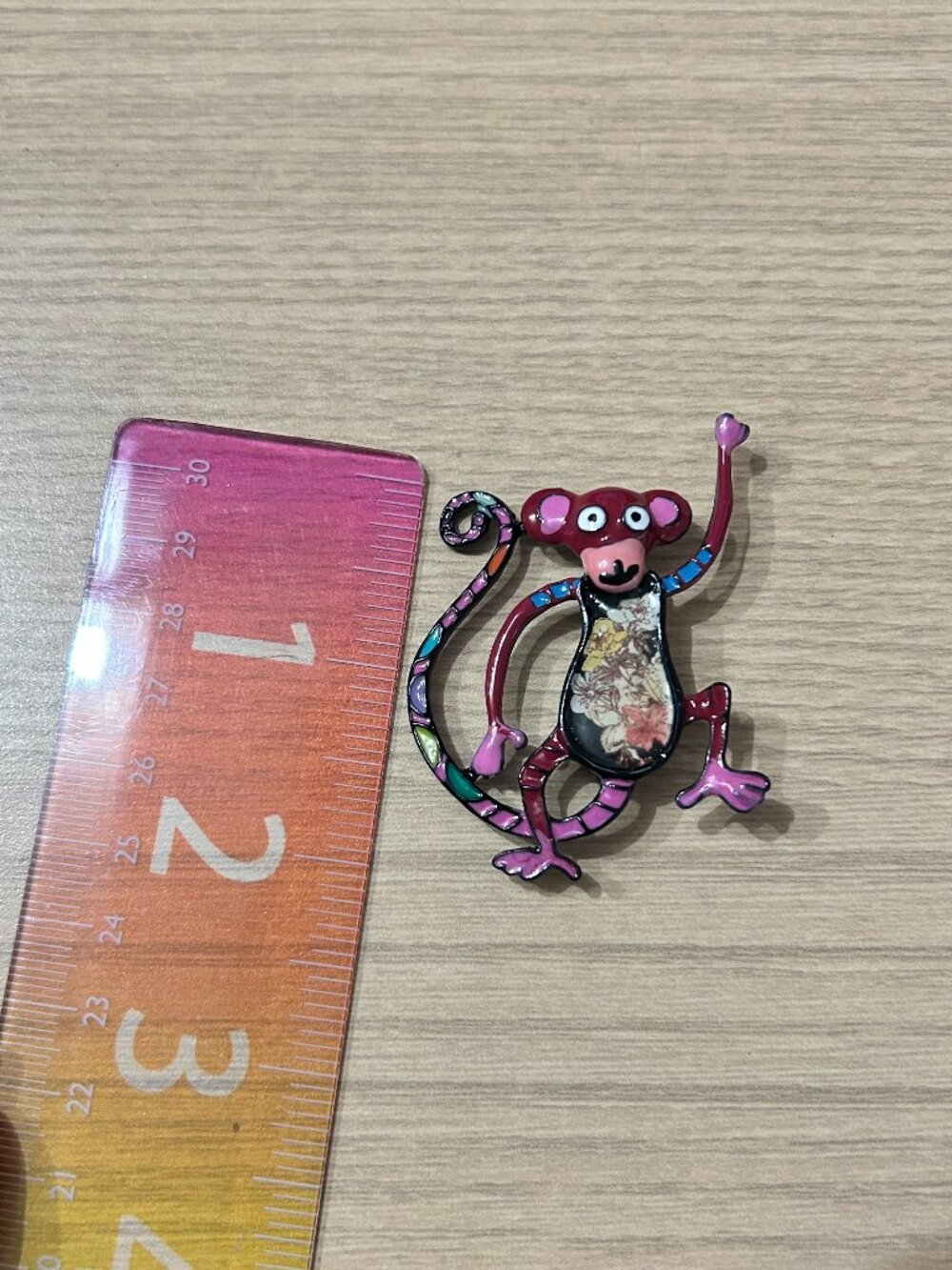 Vintage Whimsical Enamel Floral Monkey Pin Brooch Colorful - Picture 3 of 3